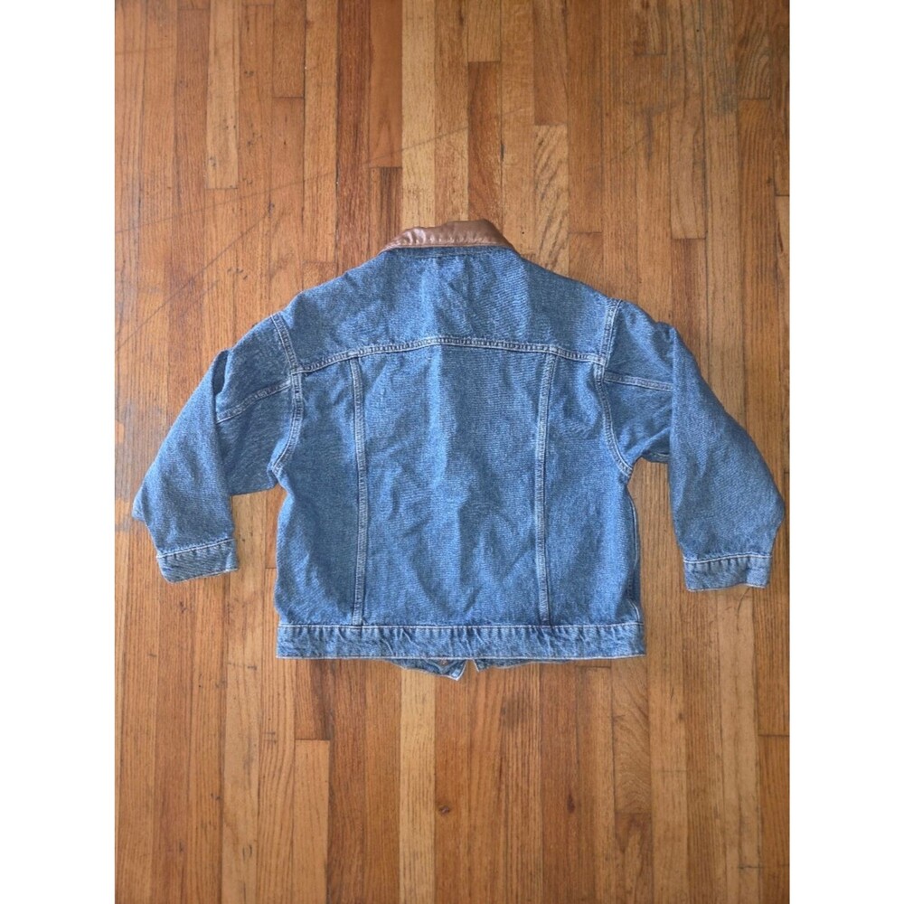 Pilcro Womens Denim Jacket Faux Leather Trim Trucker Medium Wash Workwear Small - Picture 2 of 8